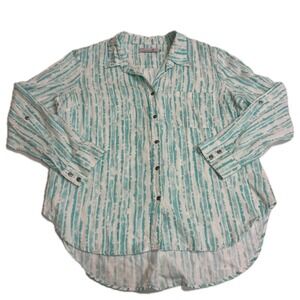 BILLY T Shirt Womens X Large Blue White Button Up Shirt Stripe‎ Long Sleeve